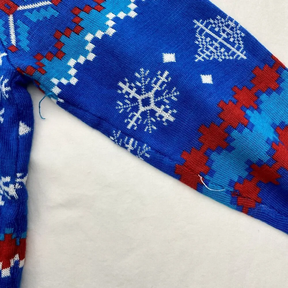 Tipsy Elves Ugly Christmas Sweater Mens Small Blue Red Natural Light Beer Party